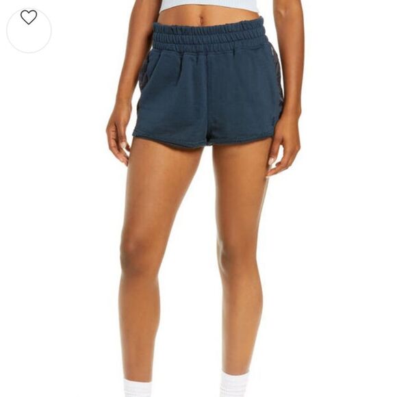 Free people movement women’s small halfway there shorts blue Terry smocked - Picture 1 of 8